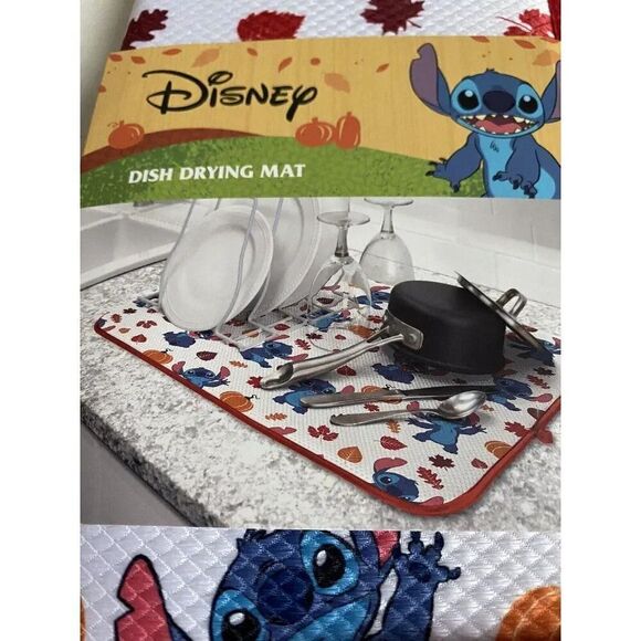 Disney Stitch Dish Drying Mat 18" x 16" Autumn Fall Leaves Pumpkin Thanksgiving - Picture 2 of 11